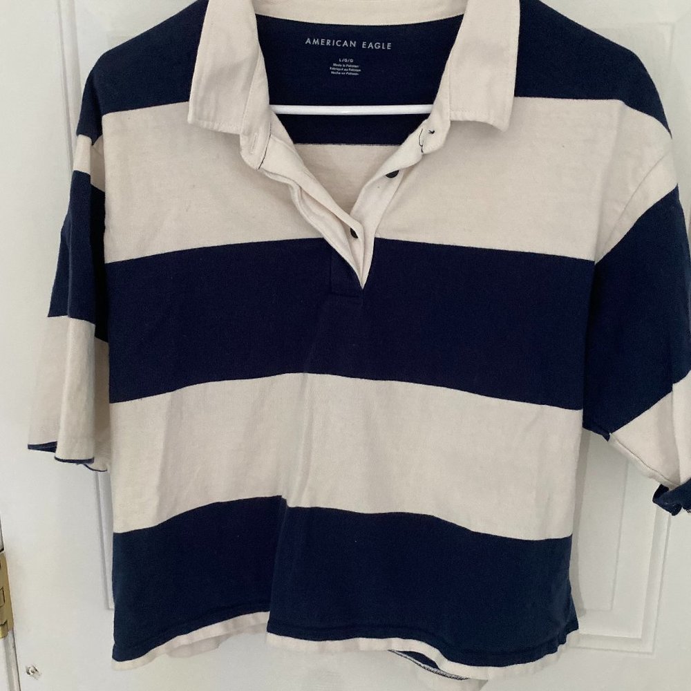 American Eagle Cropped Striped Polo